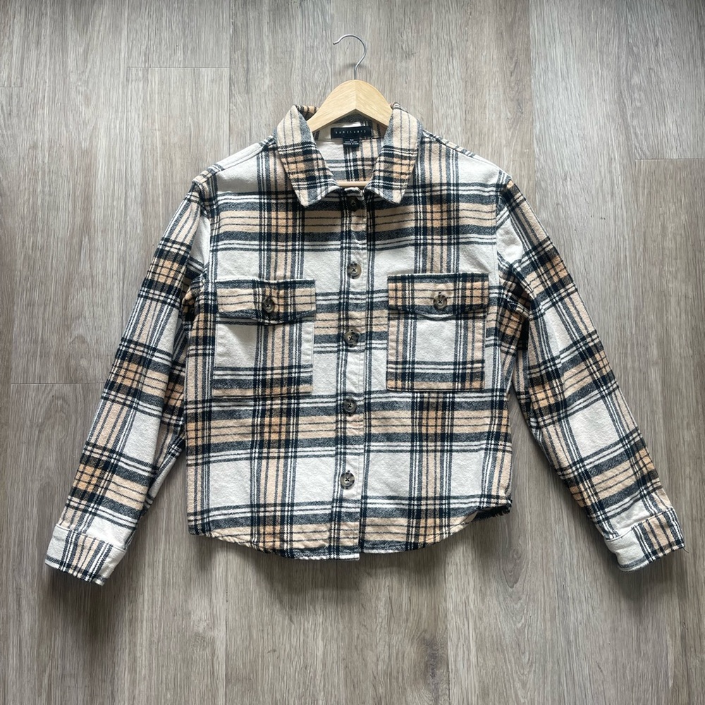 Anthropologie Plaid Cropped Flannel Jacket Shirt Size M